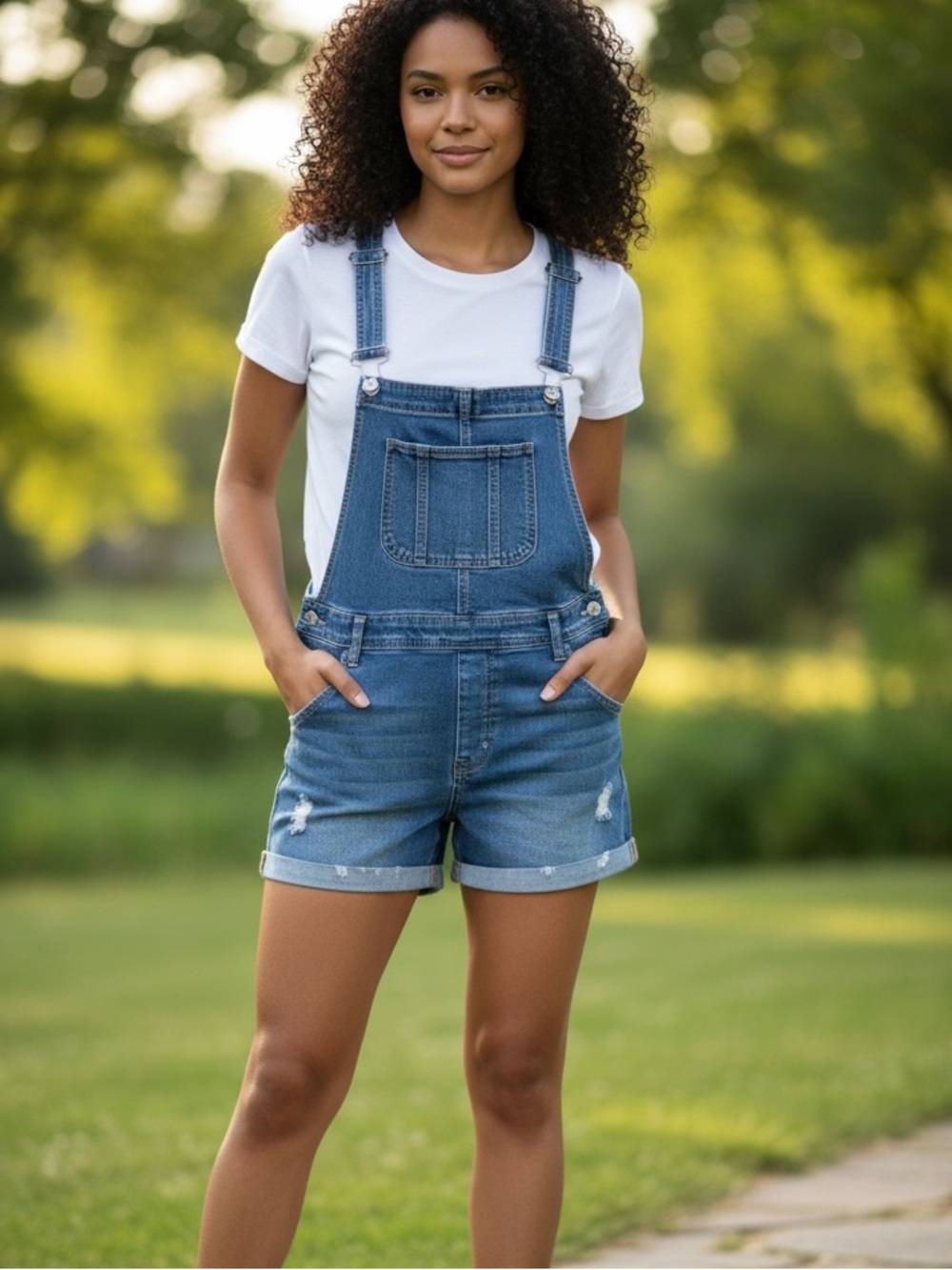 Celebrity Pink Jean Distressed Short Overalls Large Juniors'